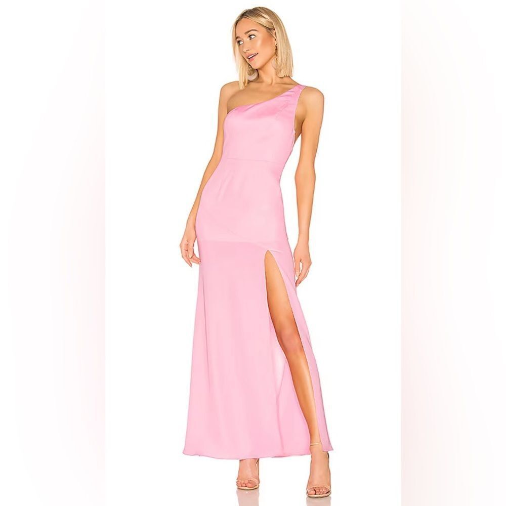 NBD Lapsey Pink One Shoulder Maxi Gown Side Slit Formal Dress Size S